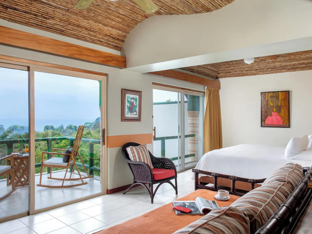An ocean-view room at Si Como No Resort in Manuel Antonio, Costa Rica.