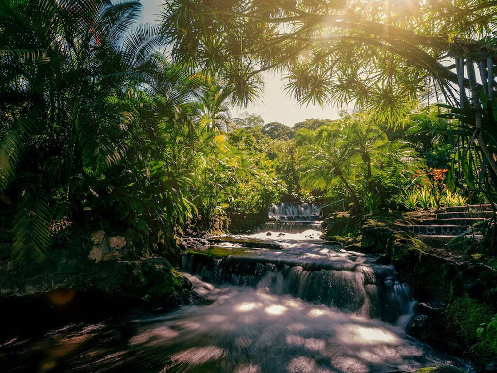 Onsite volcanic hotsprings fed by natural river at Tabacon Resort in Costa Rica.