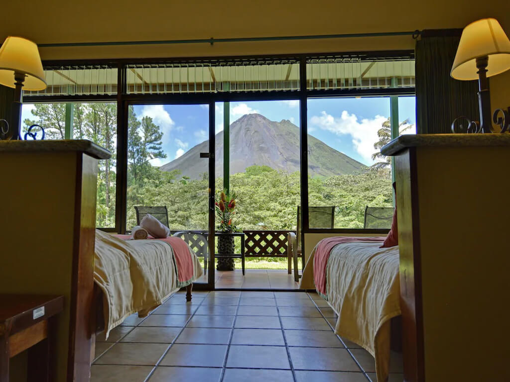 An Arenal volcano view room in Arenal Observatory Lodge in La Fortuna, Costa Rica.