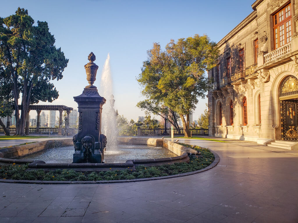 The fountain in front of the Chapultepec Castle in Bosque de Chapultepec in Mexico City