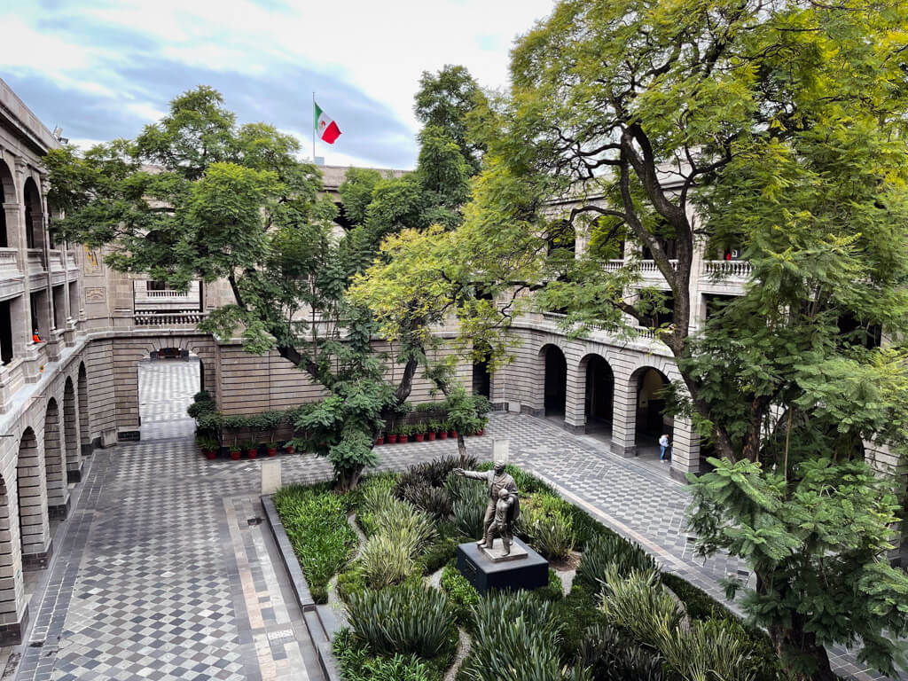 The courtyard inside La Secretaria de Educacion Publica complex in Mexico City.