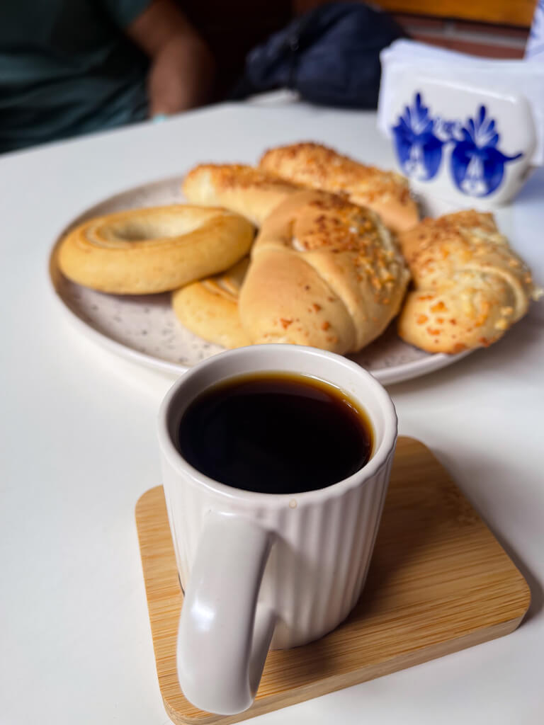 A Colombian coffee and cheese breads during the Medellin Bike Tour.