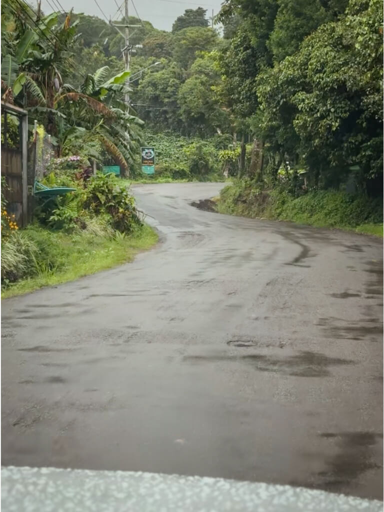 A road just after a shower from La Fortuna to Monteverde in Costa Rica.