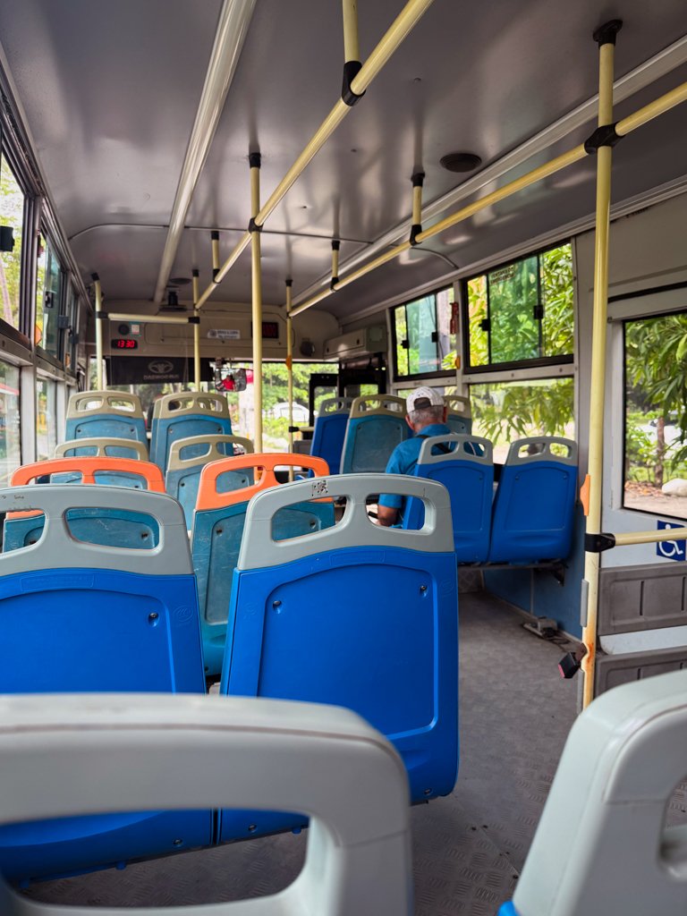 Inside the local bus between Quepos and Manuel Antonio.
