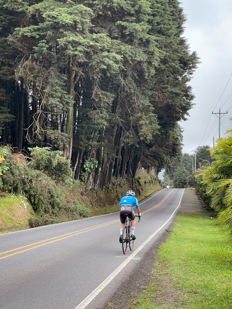 Narrow mountain road in Costa Rica. Shared by cars, motorcycles and cyclists.
